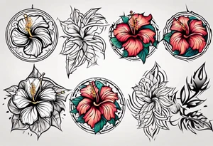Round ornament hibiscus without leaves tattoo idea