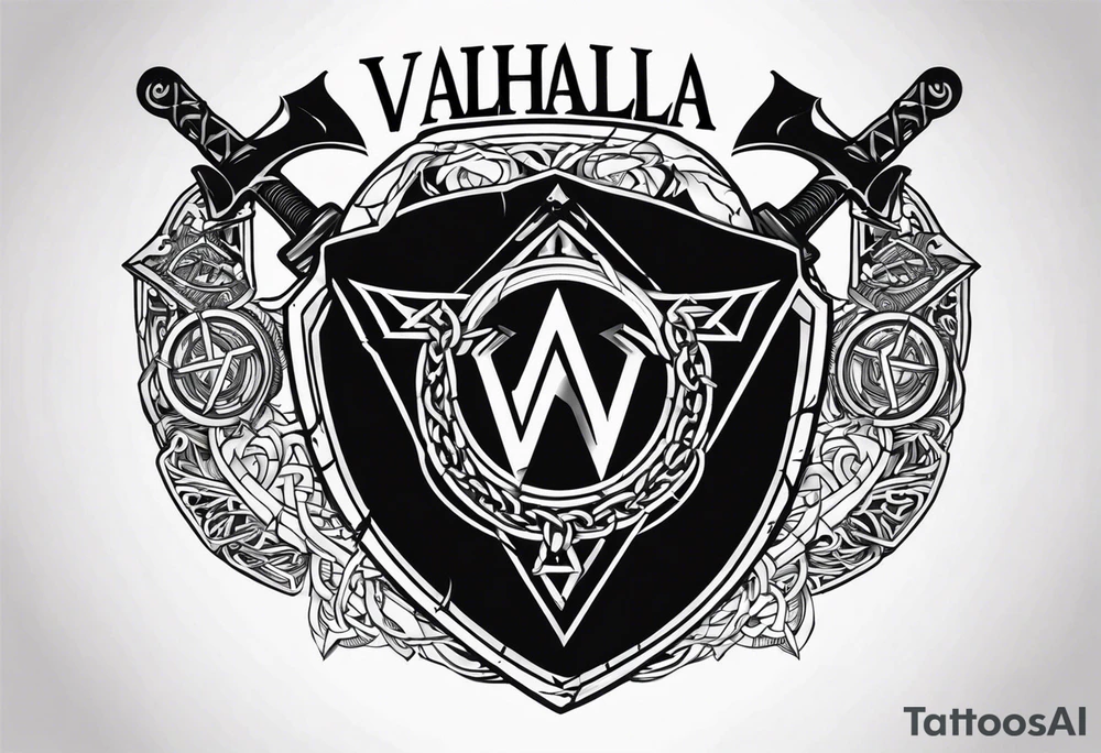 Valhalla  round shield axe
Valknut barbed wire chains tattoo idea