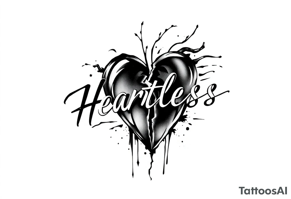 Heartless words written with broken real heart design tattoo idea