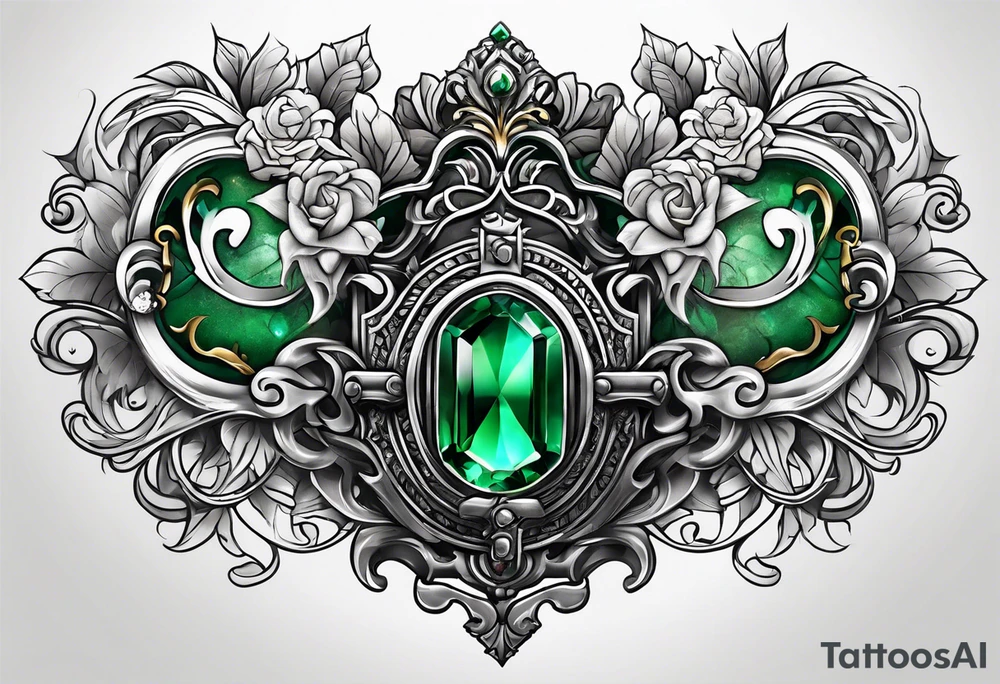 Lock and key with emerald stone tattoo idea