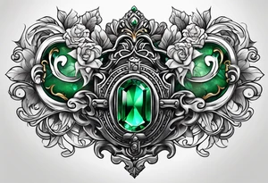 Lock and key with emerald stone tattoo idea