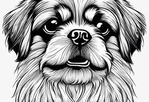 The most minimalist drawing of a pekingese with shih tzu dog's face. He has big eyes and a crooked smile. Do it like Picasso tattoo idea