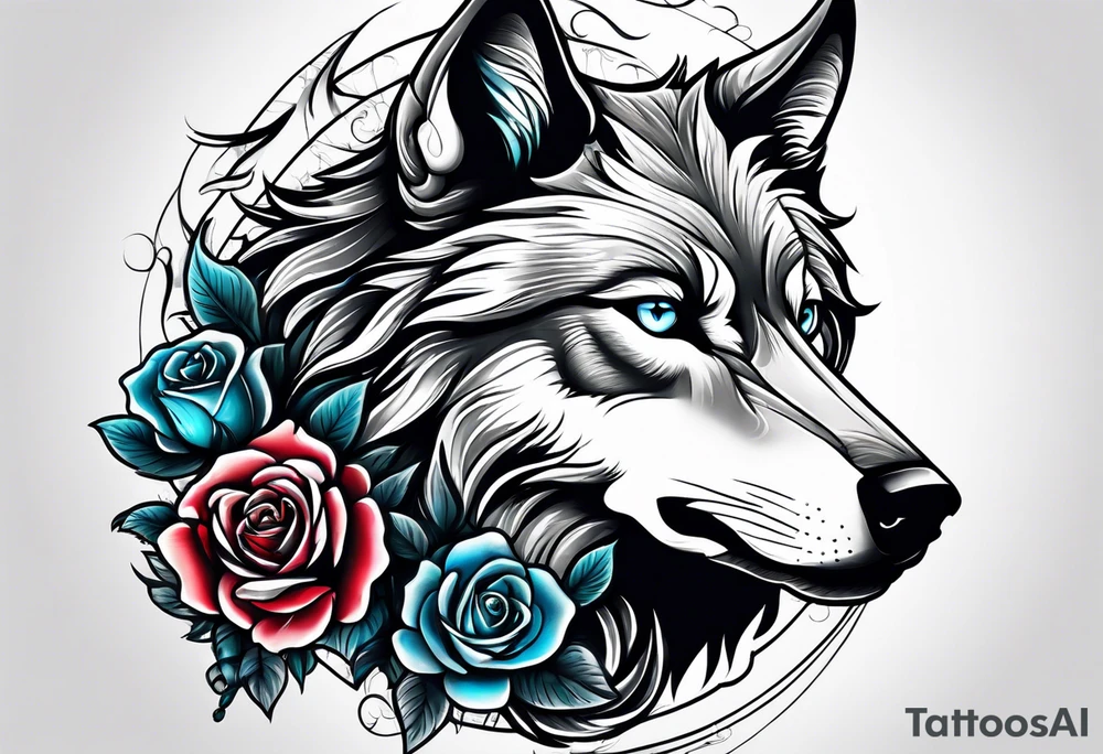 Wolf with rose tattoo idea