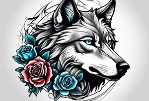 Wolf with rose tattoo idea
