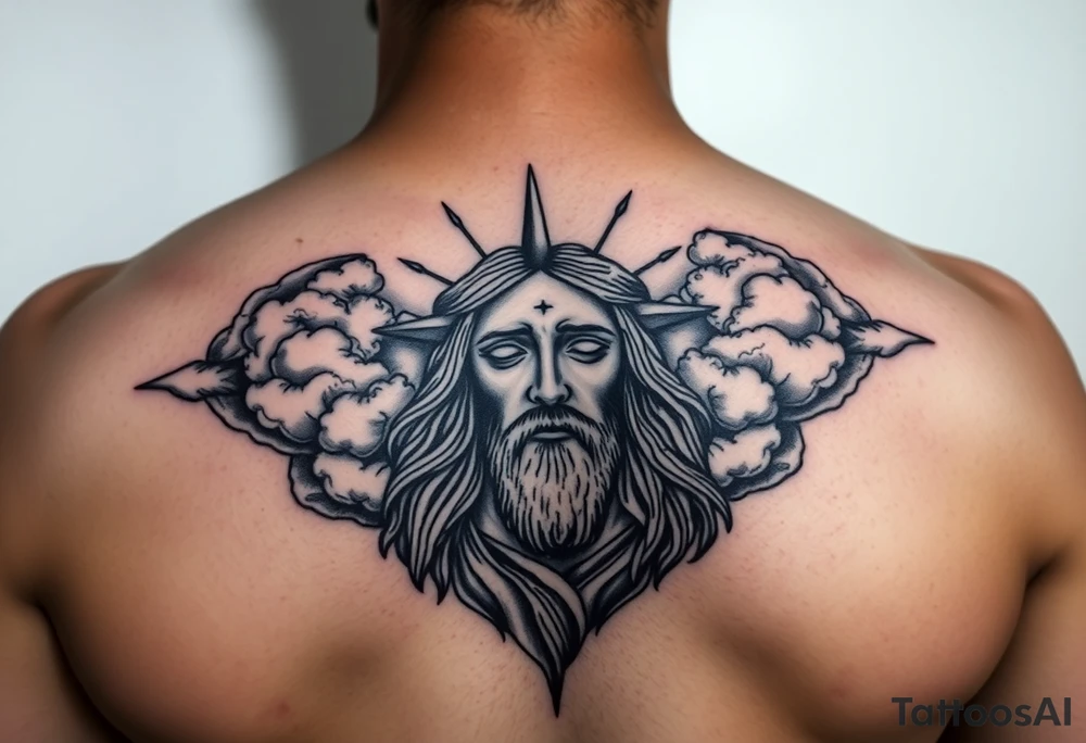 magestic jesus christ with clouds tattoo idea
