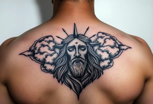 magestic jesus christ with clouds tattoo idea