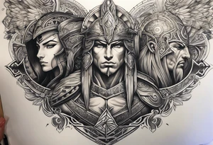 Chronos and Kairos represented as warriors arm sleeve tattoo idea