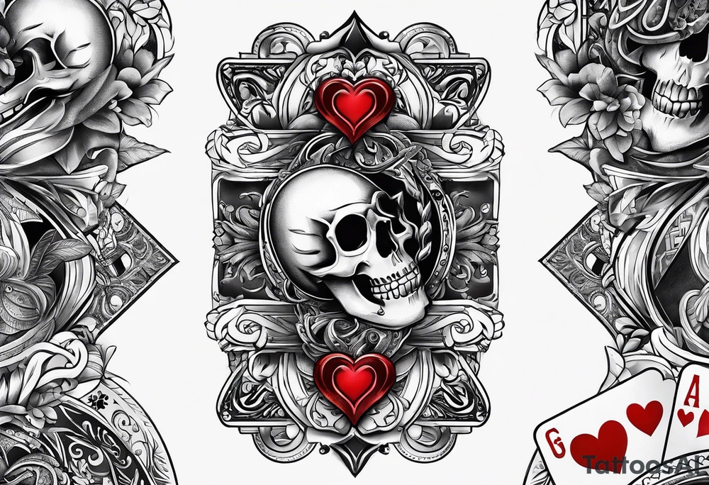Forearm sleeve tattoo with playing cards and hearts tattoo idea