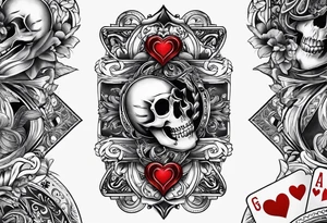 Forearm sleeve tattoo with playing cards and hearts tattoo idea