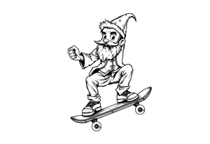 an old bearded peter pan riding a skateboard tattoo idea