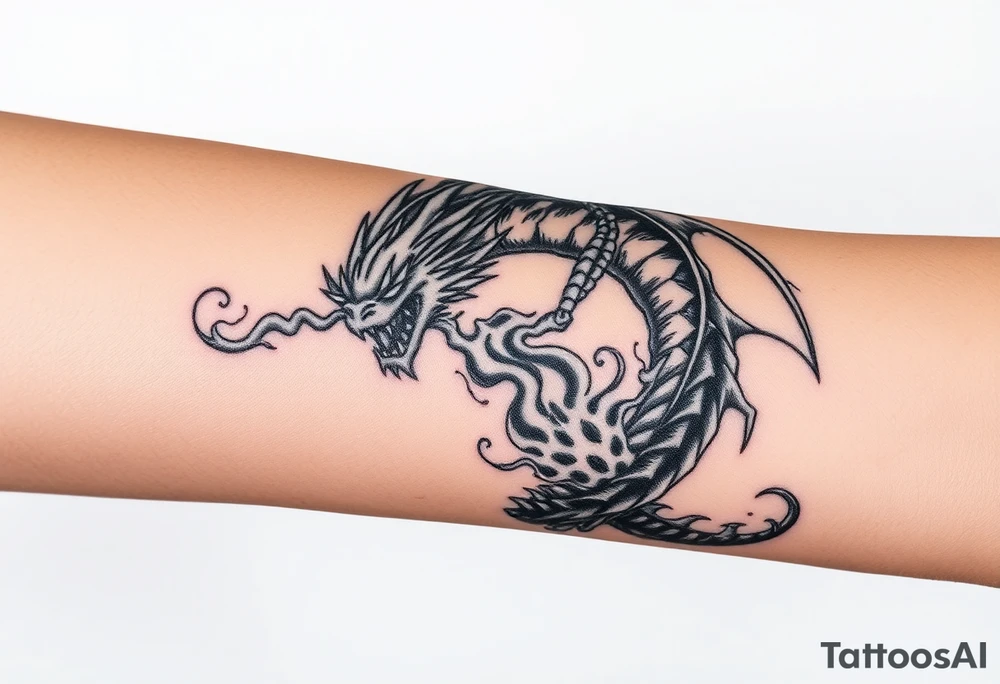 fierce dragon breathing iridescent fire against stormy skies tattoo idea fierce dragon breathing iridescent fire against stormy skies tattoo idea