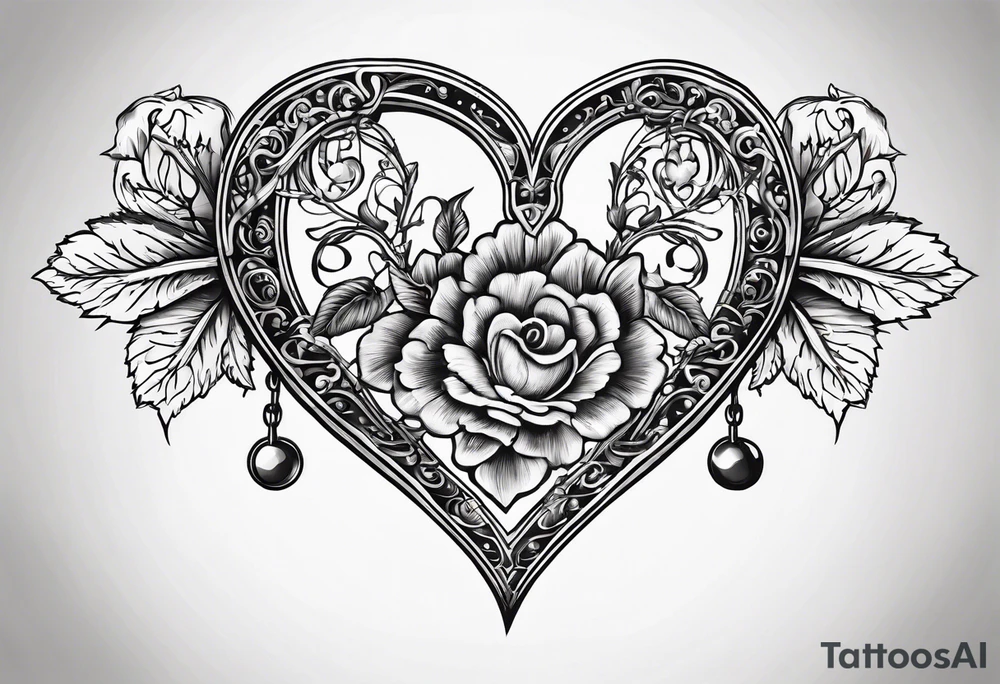 heart shaped antique skeleton key tattoo idea