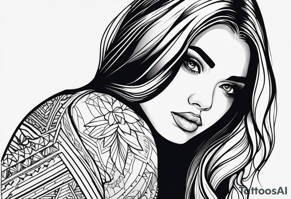Portrait 18yo girl vector monocromatic+ tattoo idea