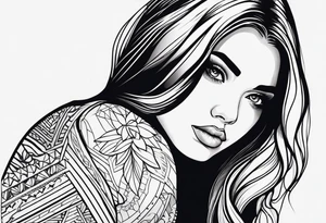 Portrait 18yo girl vector monocromatic+ tattoo idea