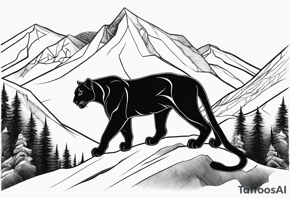 panther in mountains tattoo idea