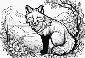 A playful fox with a bushy tail, set in a lush forest, illustrating cleverness and adaptability.” tattoo idea