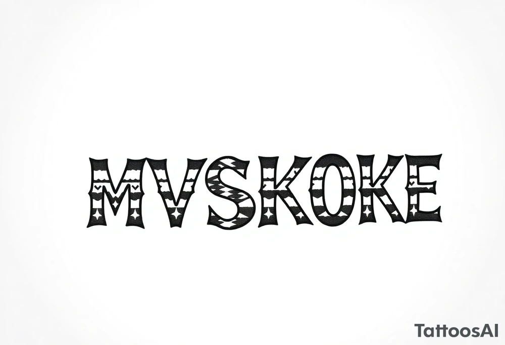 The word “MVSKOKE” shaded with Native American pattern tattoo idea