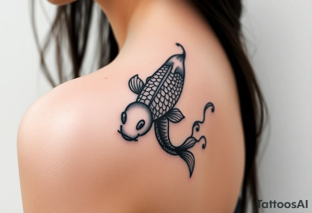 traditional koi fish swimming upstream through turbulent waves tattoo idea