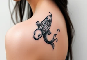 traditional koi fish swimming upstream through turbulent waves tattoo idea