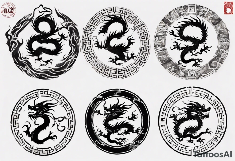Chinese dragon in a circular shape with "02.03" written on its skin tattoo idea