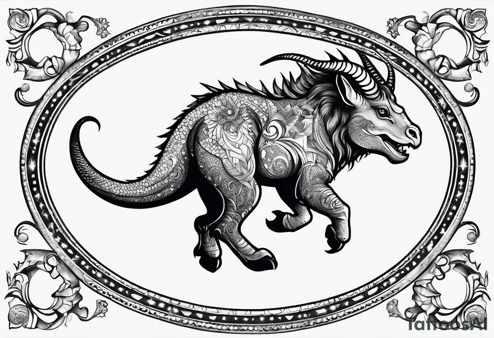 Capricorn star sign with a little dinosaur tattoo idea