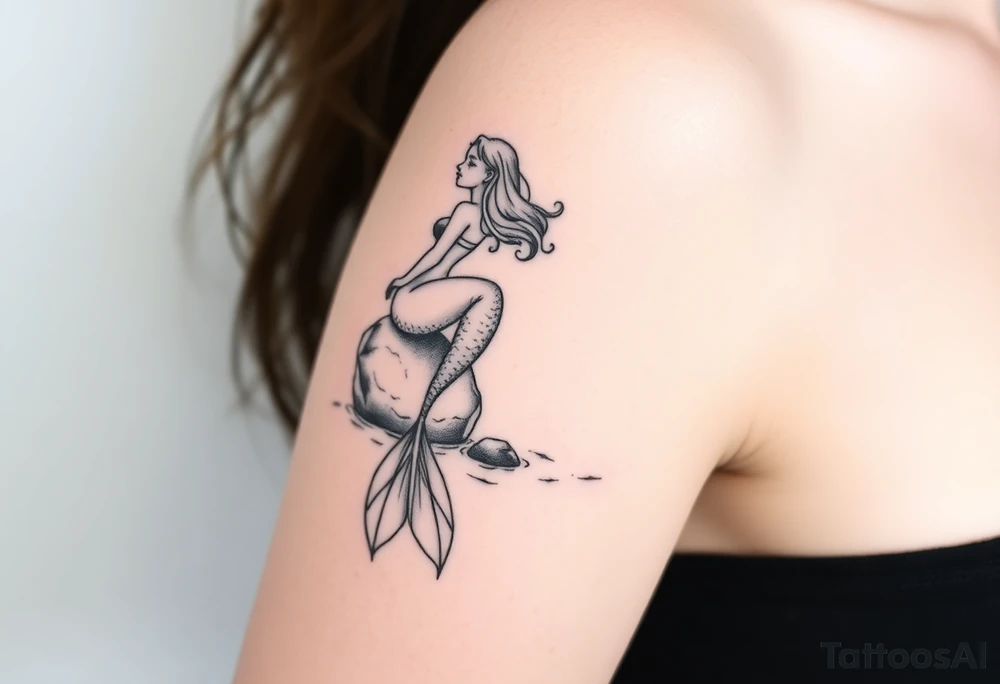 mermaid above water sitting on rock with tail in water tattoo idea