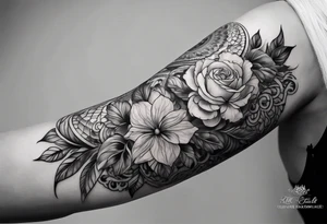 lace feminine full arm sleeve tattoo idea
