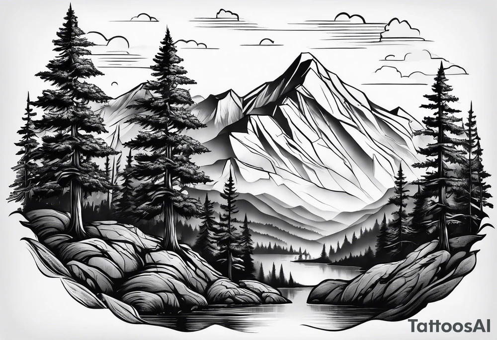 small mountain and trees tattoo idea