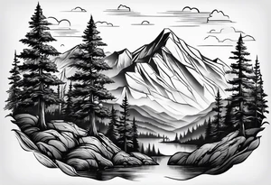 small mountain and trees tattoo idea