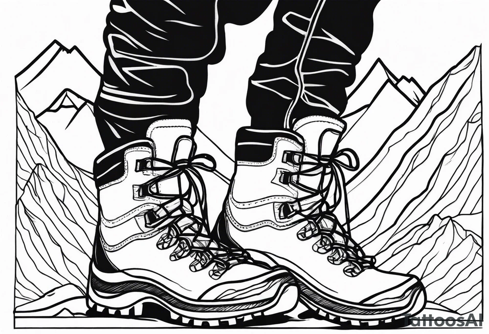 Hiking boots with mountains tattoo idea