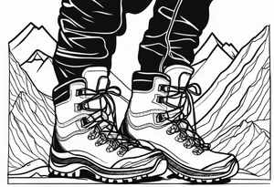 Hiking boots with mountains tattoo idea