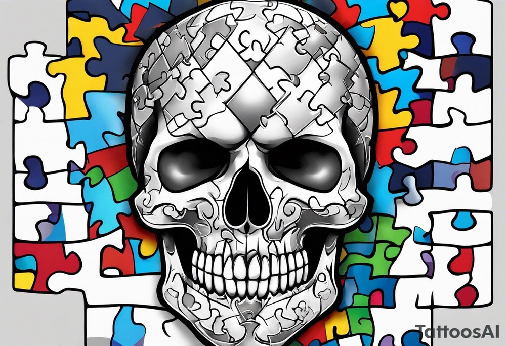 Skull with Autism Awareness Puzzle pieces. tattoo idea
