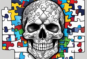 Skull with Autism Awareness Puzzle pieces. tattoo idea