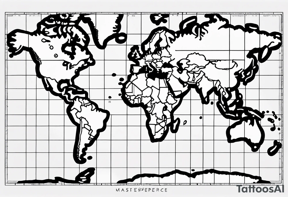 flat map of the earth with lines of a grid not shaded in with no bolding tattoo idea