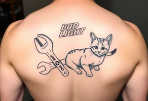 A cold bud light a flipflop a wrench and a kitten all in one memorial tattoo tattoo idea