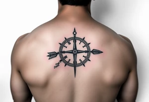 left forearm rustic compass/clock with a native american arrow going thru it and say "True North" tattoo idea