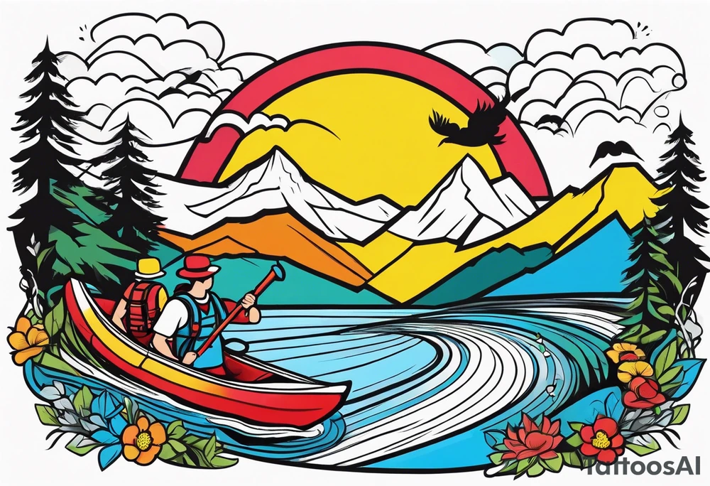 Hiking, peace, rafting tattoo idea
