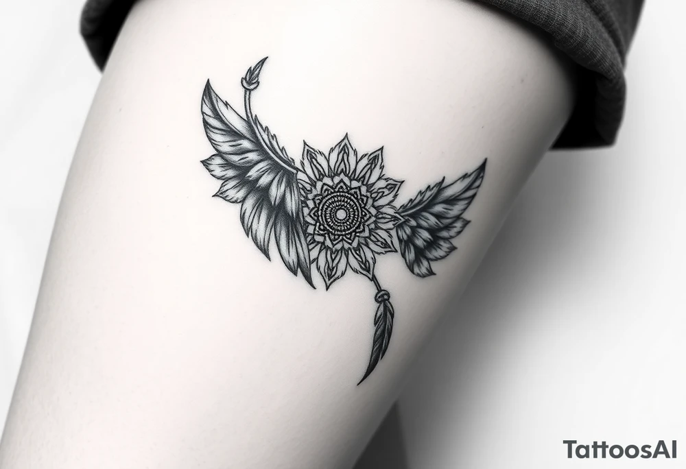 spiritual feathers ornamental mandala shaman tattoo idea