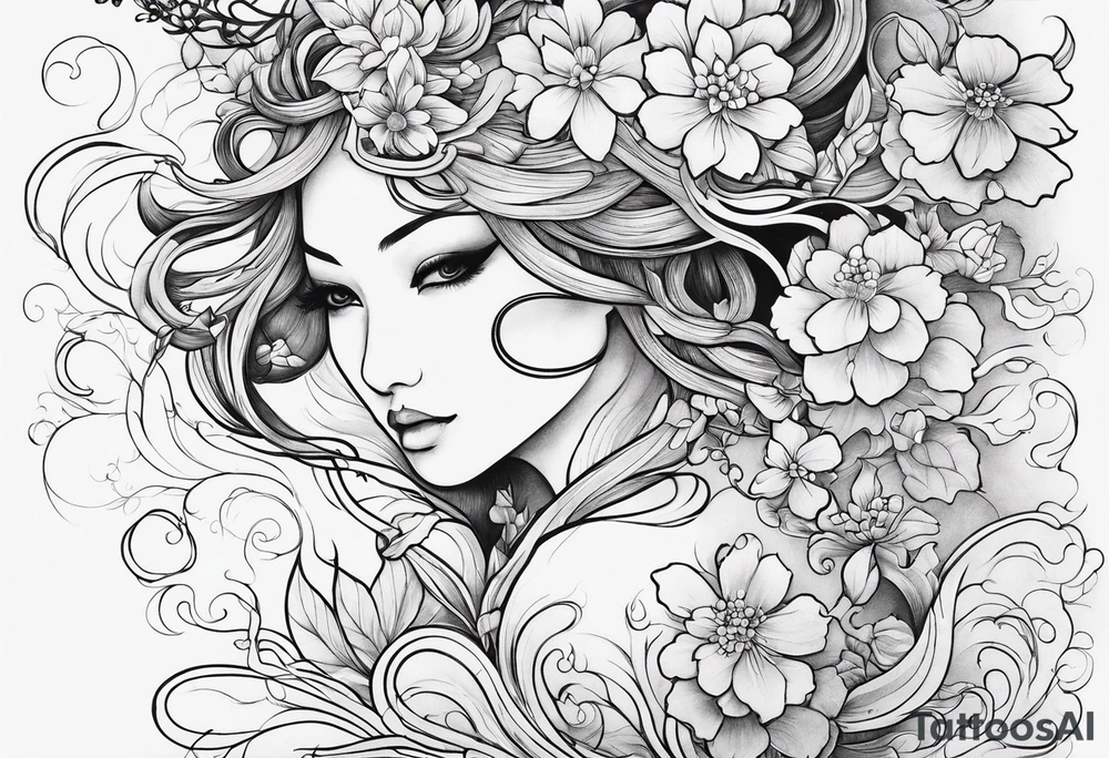 Fairy vines and flowers tattoo idea