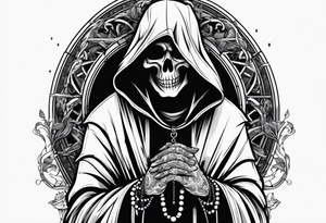 Grim reaper holding rosary with creepy design sleeve tattoo idea