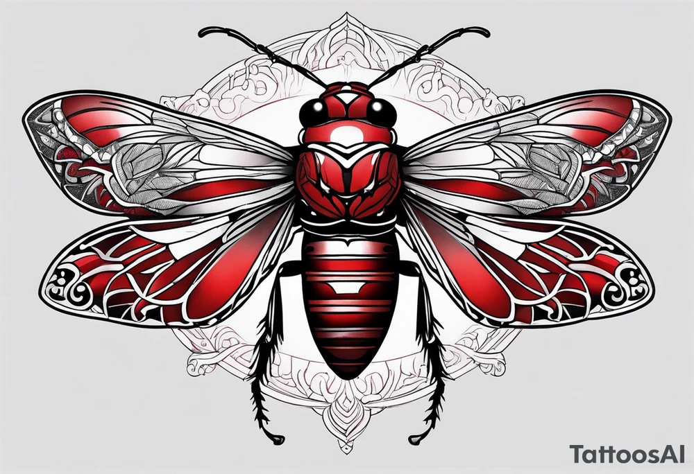 cicada on top of red black gothic design tattoo idea