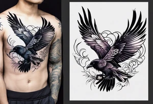 tall Raven chest facing out tattoo idea