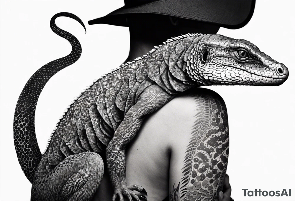 Aboriginal style goanna full body tattoo idea