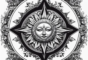 protective shield with a sun with hair tattoo idea