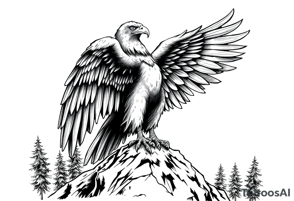 an eagle stands on arock.forest tattoo idea