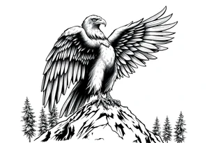 an eagle stands on arock.forest tattoo idea