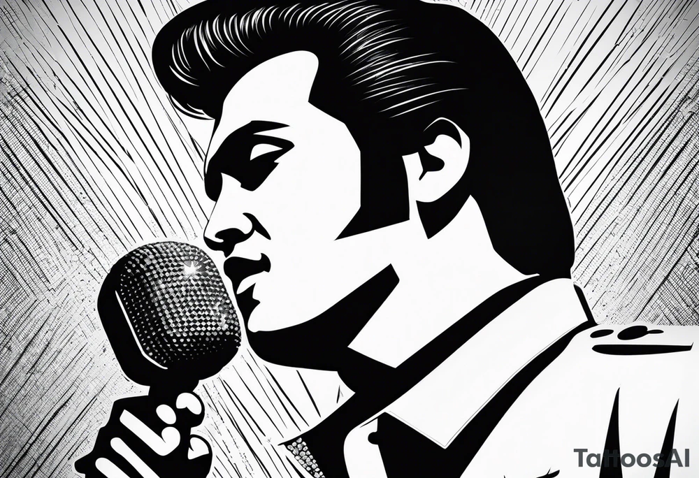 Elvis las Vegas with a microphone minimalistic in a box which has the form of a diamond tattoo idea