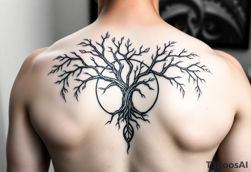 yggadrisl tree of life with circle. Jai , Phoebe, Imogen, Matilda in the circle tattoo idea