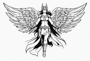 The full body of a Valkyrie with wings flying tattoo idea