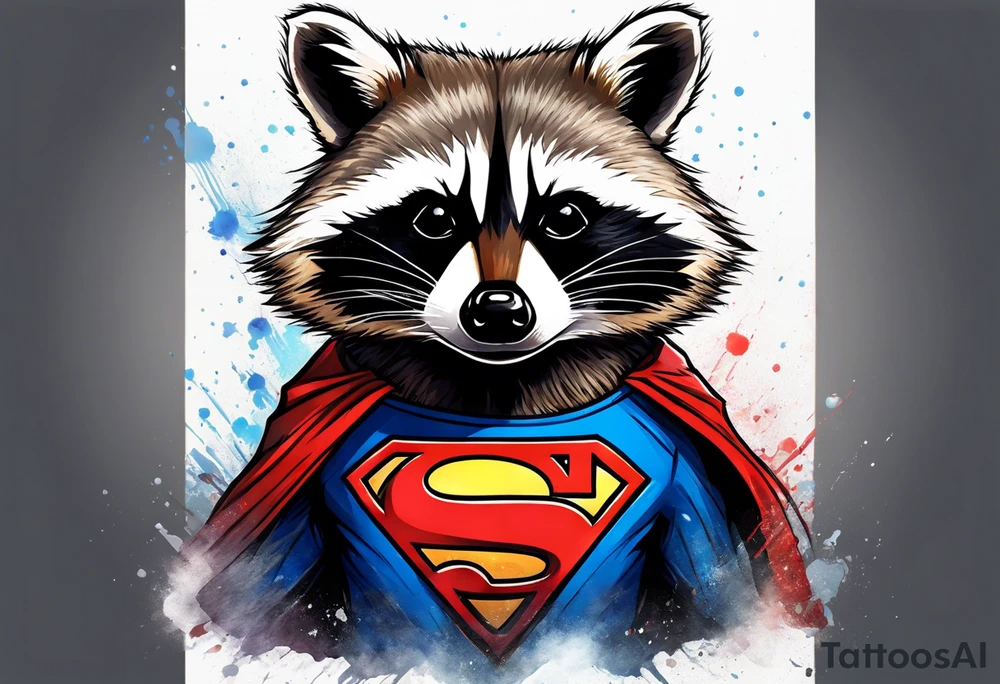 raccoon wearing a Superman t-shirt tattoo idea